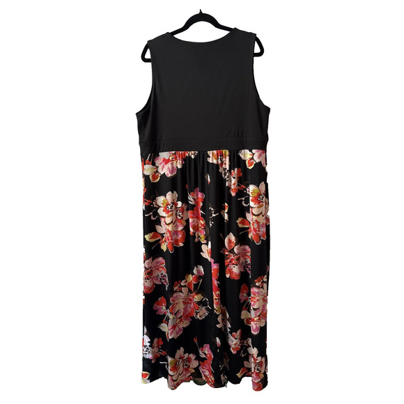 GNW Women's 1X Cottagecore Floral Sleeveless V Wrap Neck Maxi Dress Boho Chic - Picture 2 of 7